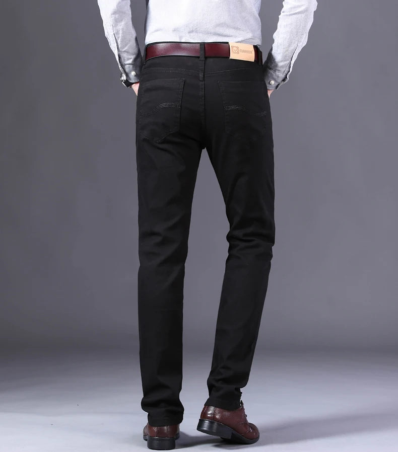 2026 New  Spring Autumn Wine Red Jeans Men Fashion Casual Classic Style Business Straight Fit Soft Trousers Male Advanced Pants