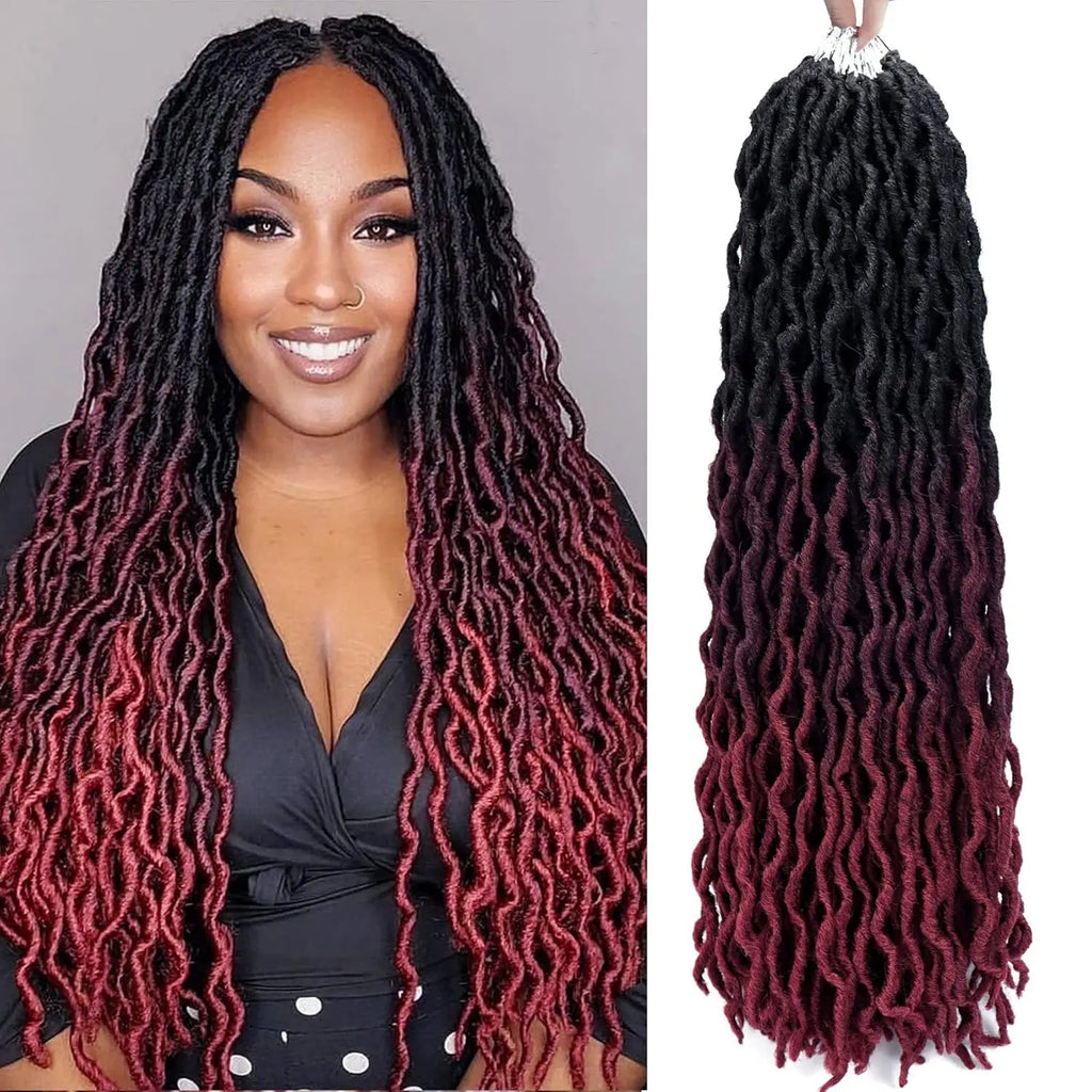 18/24 Inch Goddess Faux Locs Crochet Hair 6 Packs/Lot Soft Gypsy Locs Wavy Crochet Braids Dreadlocks 3 Tone Curly Wavy Synthetic