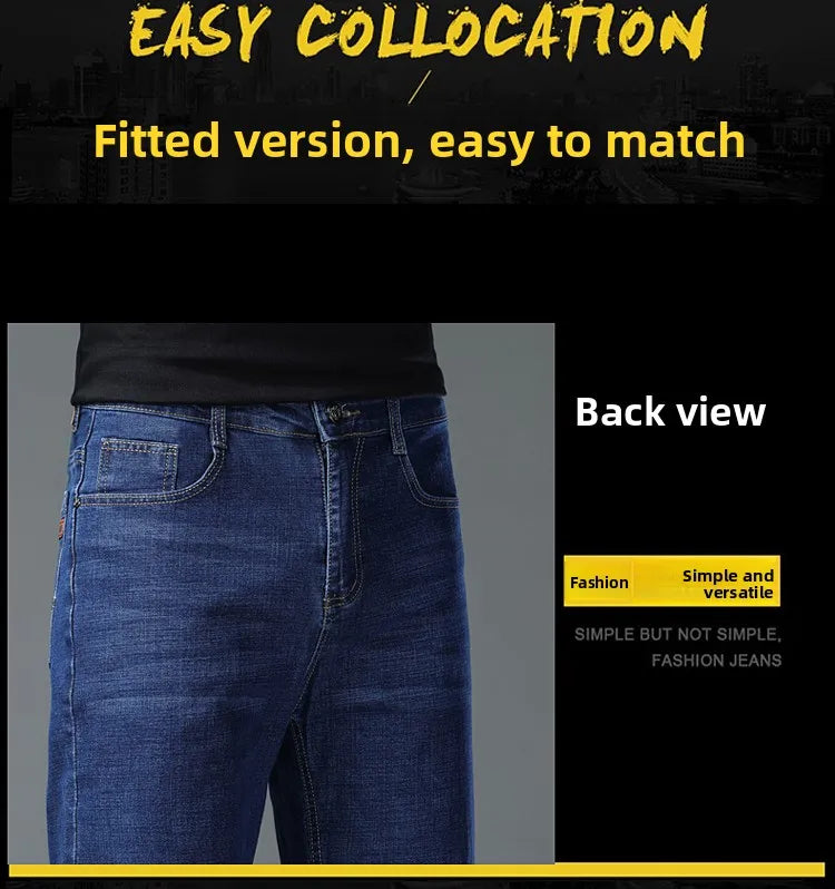 2026 New Men's Straight Denim Pants  Brand Clothes Black Blue  Jeans Classic Washed Stretch Cotton Business Casual Pants