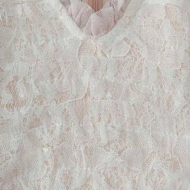 Eshin Elegant Midi Dress Short Sleeve Summer Spring New Fashion Design Women Runway Mesh Ruffles V-Neck Party High Street TH6731