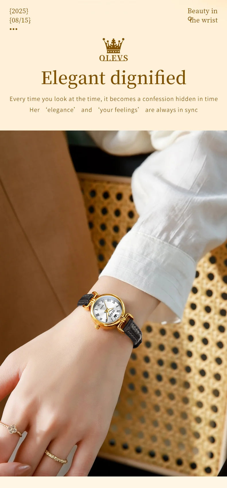 OLEVS 5645 New Women Watches Elegant Original Date Quartz Wristwatch Waterproof Luminous Watches For Woman Leather Strap Watch