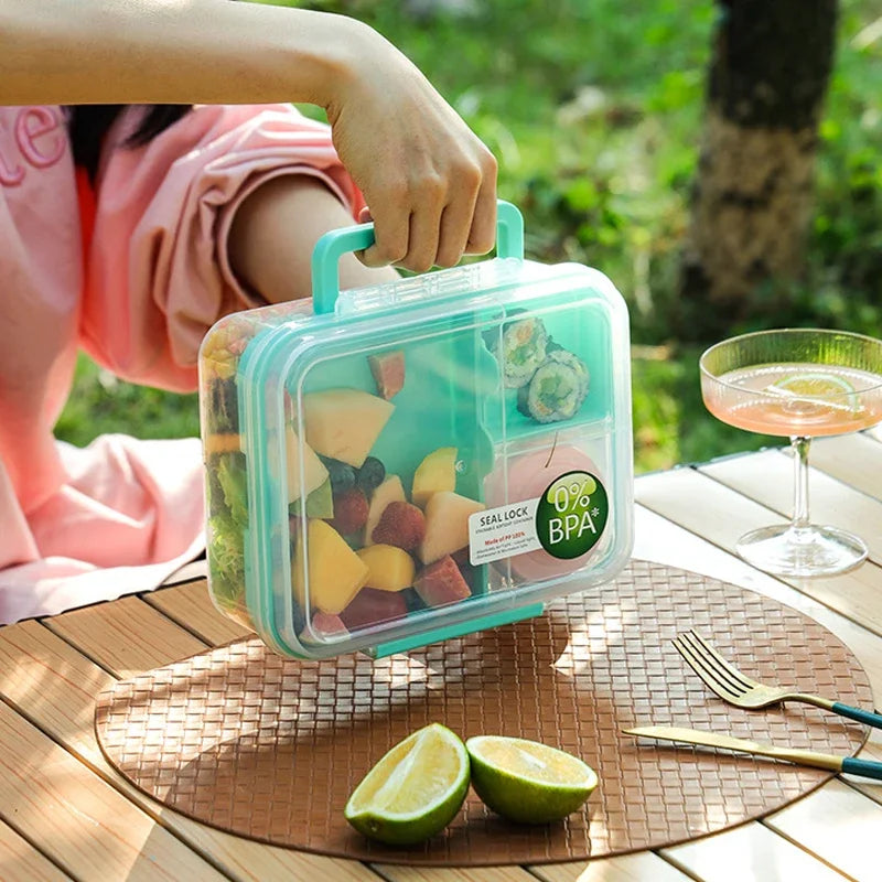 Lunch Box Portable Microwave Lunch Containers Sealed Salad Box Picnic Food Storage For Adult/Kid/Toddler 4 Compartment Container