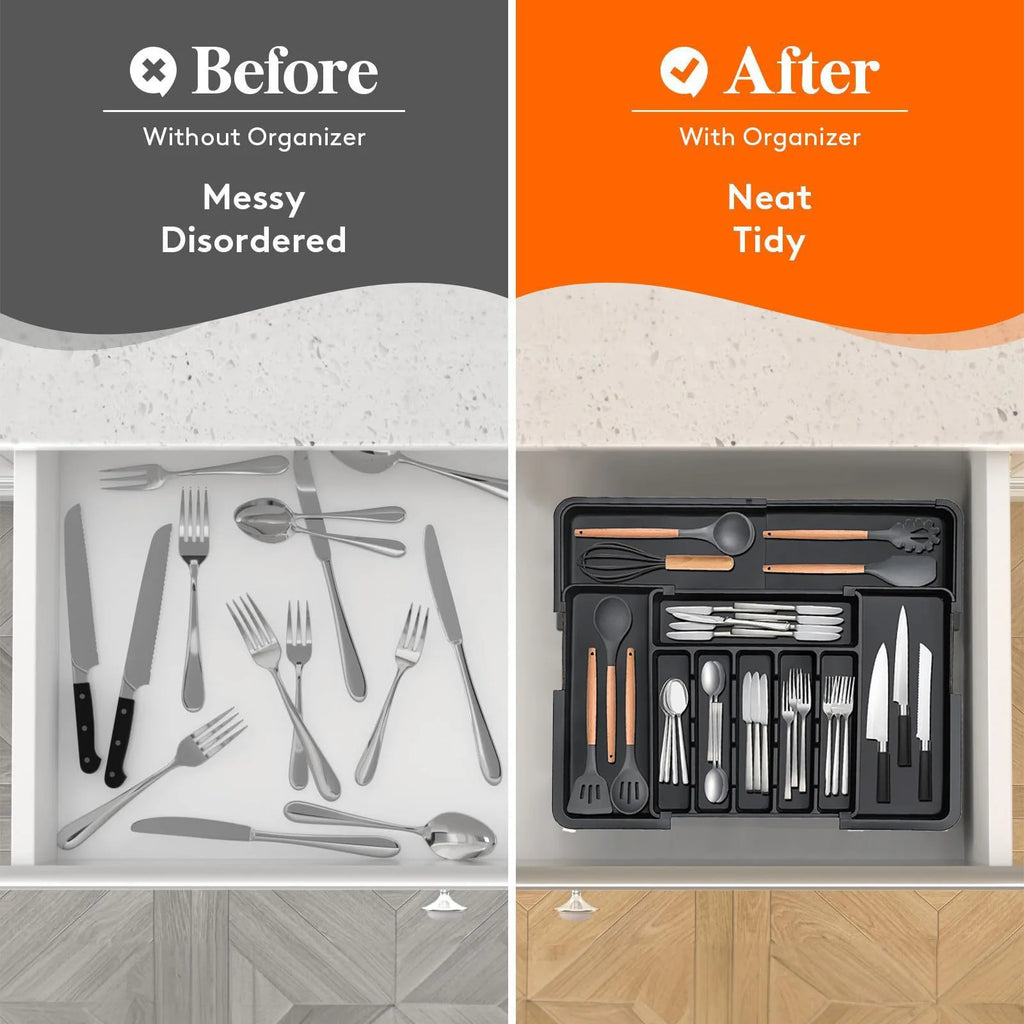 Adjustable Expandable Cutlery Drawer Organizer, Kitchen Utensil Storage Tray