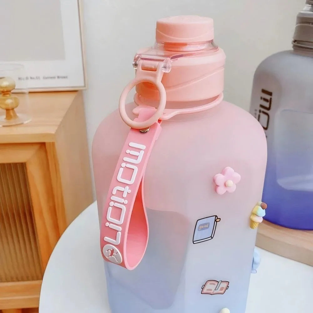 2 Liter Sports Water Bottle With Straw Large Capacity Fitness With Scale Gradient Kettle Outdoor Plastic Portable Water Bottle