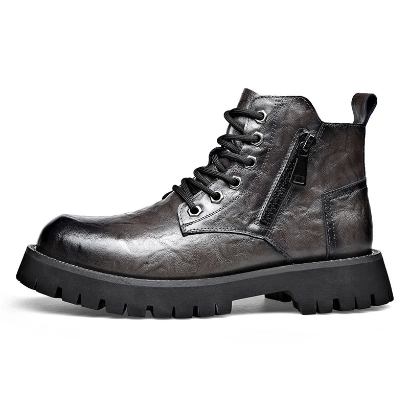 2025 autumn and winter boots men's British style versatile high top leather shoes workwear snow leather boots men's short boots