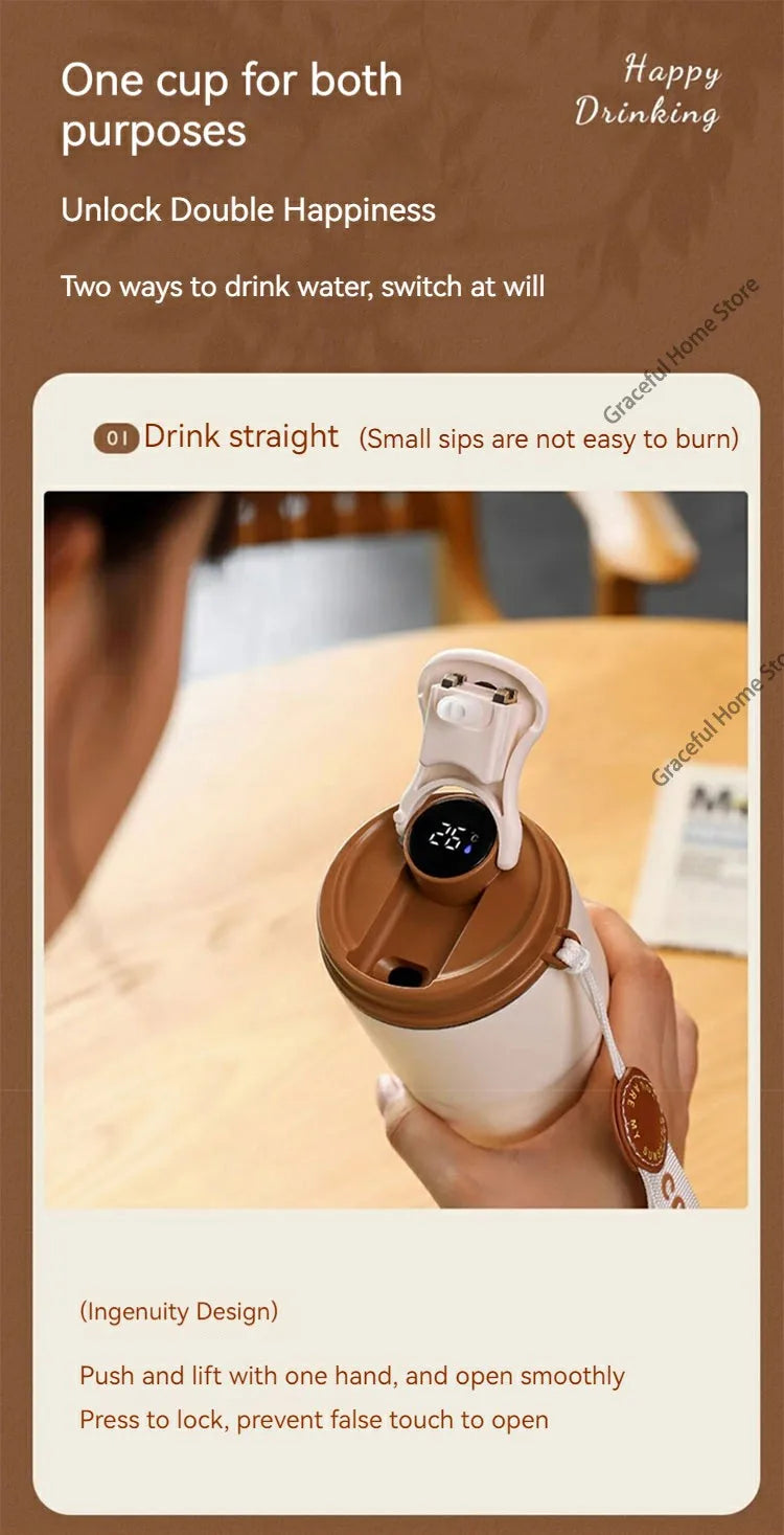 Stainless Steel Vacuum Cup Smart Thermos Bottle Water Digital LED Temperature Coffee Cup Office Cup Business Portable Mug