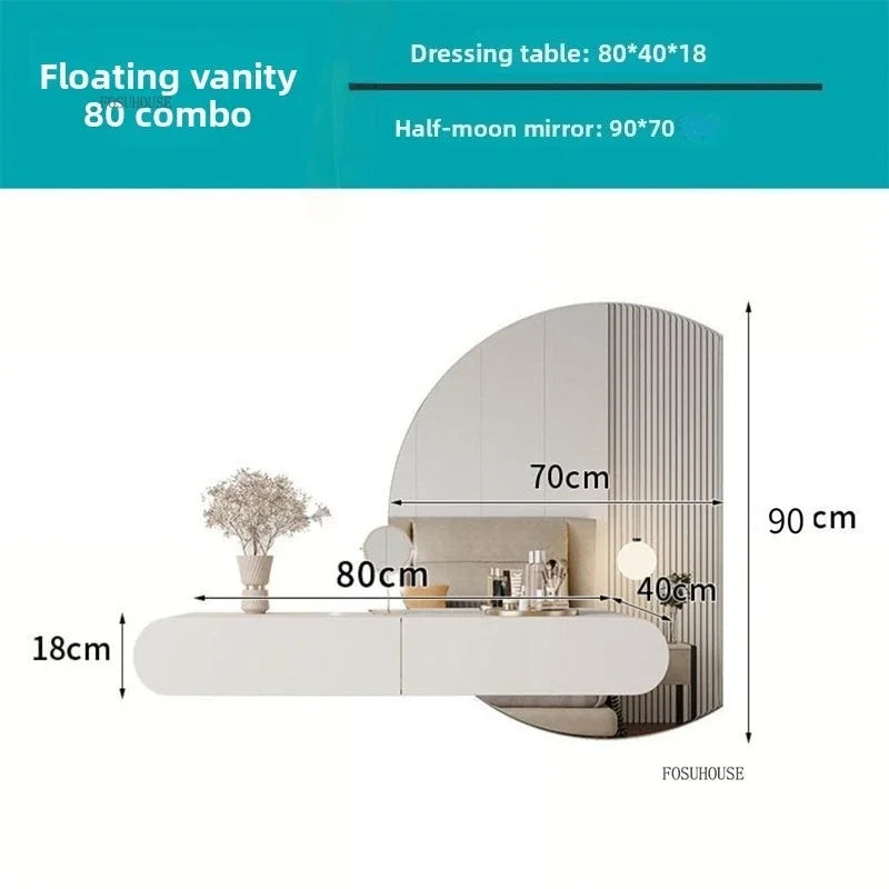 Nordic Wall-mounted Makeup Vanities Creative Bedroom Furniture with Full-length Mirror Vanity Desk Wooden Storage Dressing Table