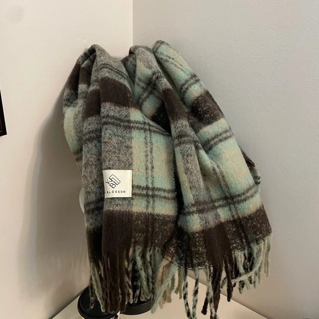 Maillard Womens Reversible Scarf Plaid  Windproof Insulation,personality,Winter Shawl Wrap Oversized Tartan Stripe Fringe Scarve