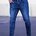 Men's Slim Fit Stretch Denim Jeans with Ripped Detail & Contrast Stitching, Fashion Streetwear Casual Trousers for Daily Wear