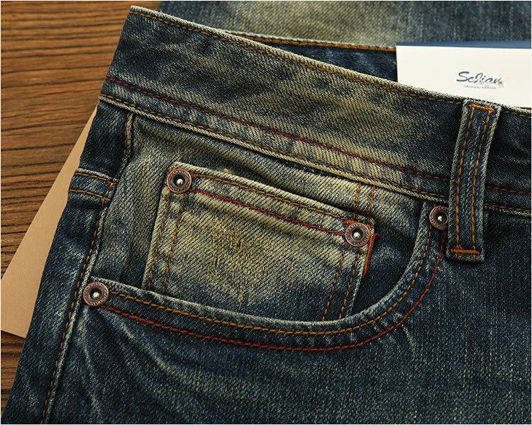 2025 Spring and Autumn New American Retro Heavyweight Denim Jeans Men's High Street 94.2% Cotton Washed Straight Casual Pants