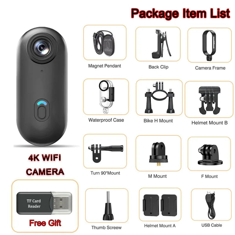 Waterproof Action 4K Camera 1080P Ultra Mini Wireless WiFi POV Bodycam for Bicycle Motorcycle Pocket Sports Recording HD Quality