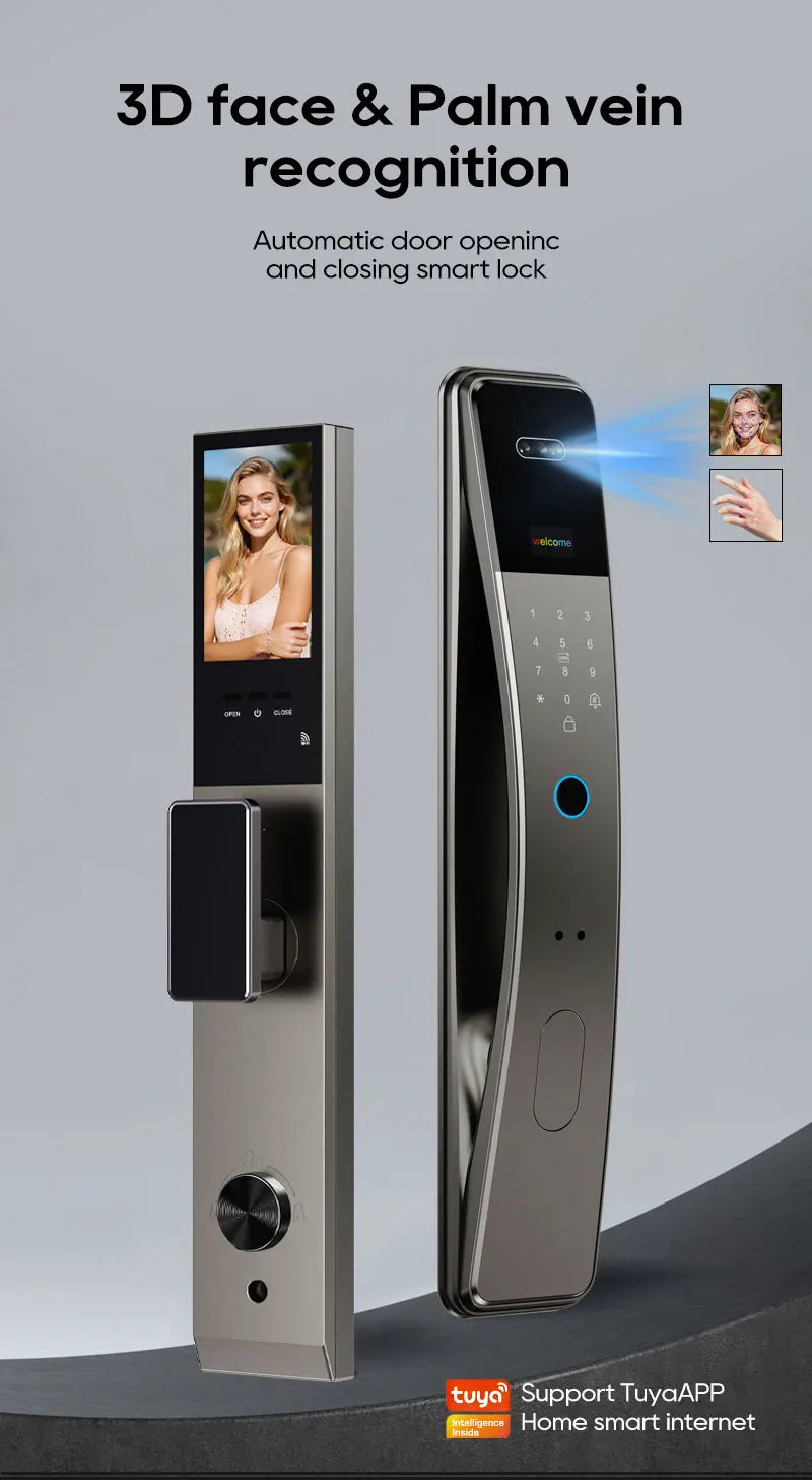 SANKESONG Tuya Smart 3D Face Door Lock Security Camera Monitor Intelligent Fingerprint Password Biometric Dual Battery