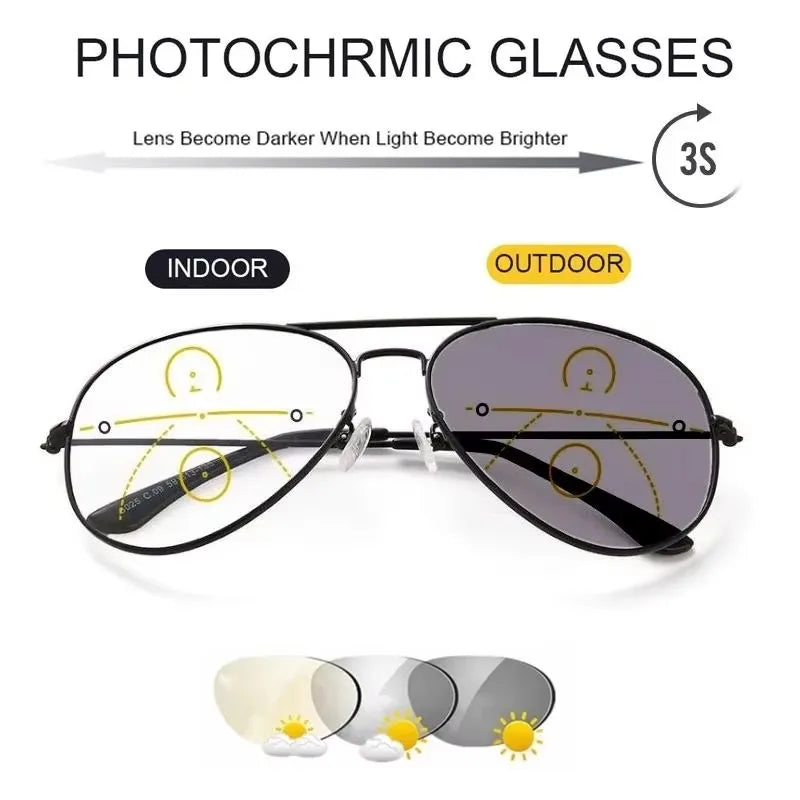 Sports Intelligent Photochromic Progressive Multifocal Reading Glasses Men Luxury Finished Near Far Sight Sunglasses 1.0-4.0