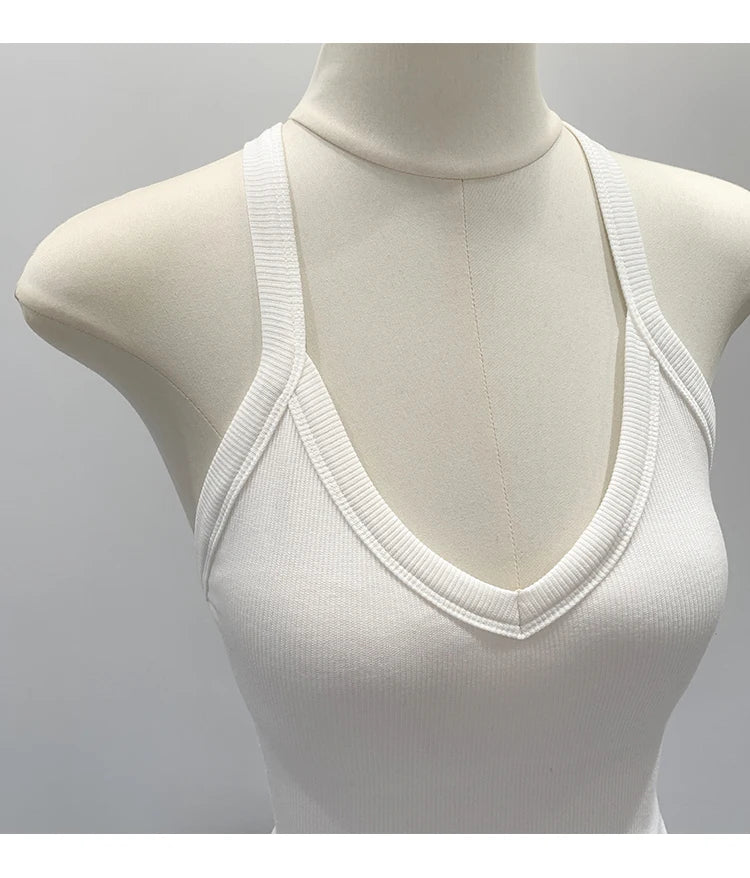 American Style Sexy V-neck Neck Hanging Vest Women's Slim Fit Summer New Unique Beautiful Small Strap Nylon Fabric Breathable