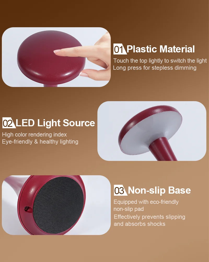 GGbingo Mushroom Table Lamp Rechargeable Wireless Touch Lamp Creative Desk Lamp USB-C Desk Lamp Bedroom Atmosphere Light