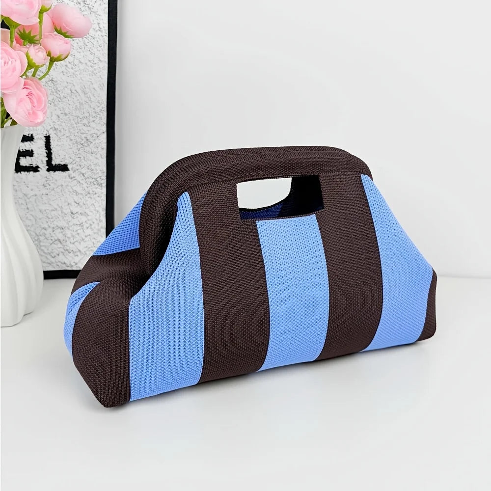 New Woven Bag Hollow-Out Striped Knitted Handbag Fly-Knitted Cloud Versatile Portable Cosmetic Bag