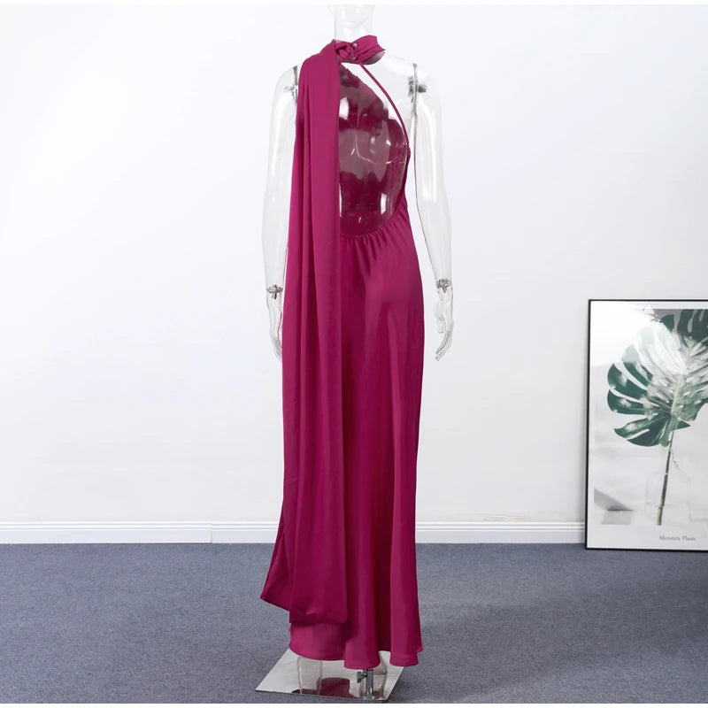 Backless Satin Long Sling Dress Women V Neck Sleeveless Slit Solid Sexy Party Dresses 2026 Summer Lady Vacation Evening Robes