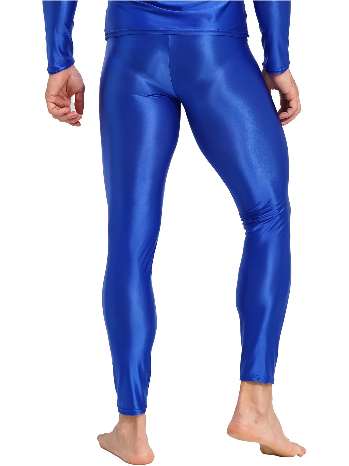 Men Elastic Waistband Skinny Shiny Yoga Tights Pants Solid Color Leggings Exercise Running Gym Fitness Training Sportswear
