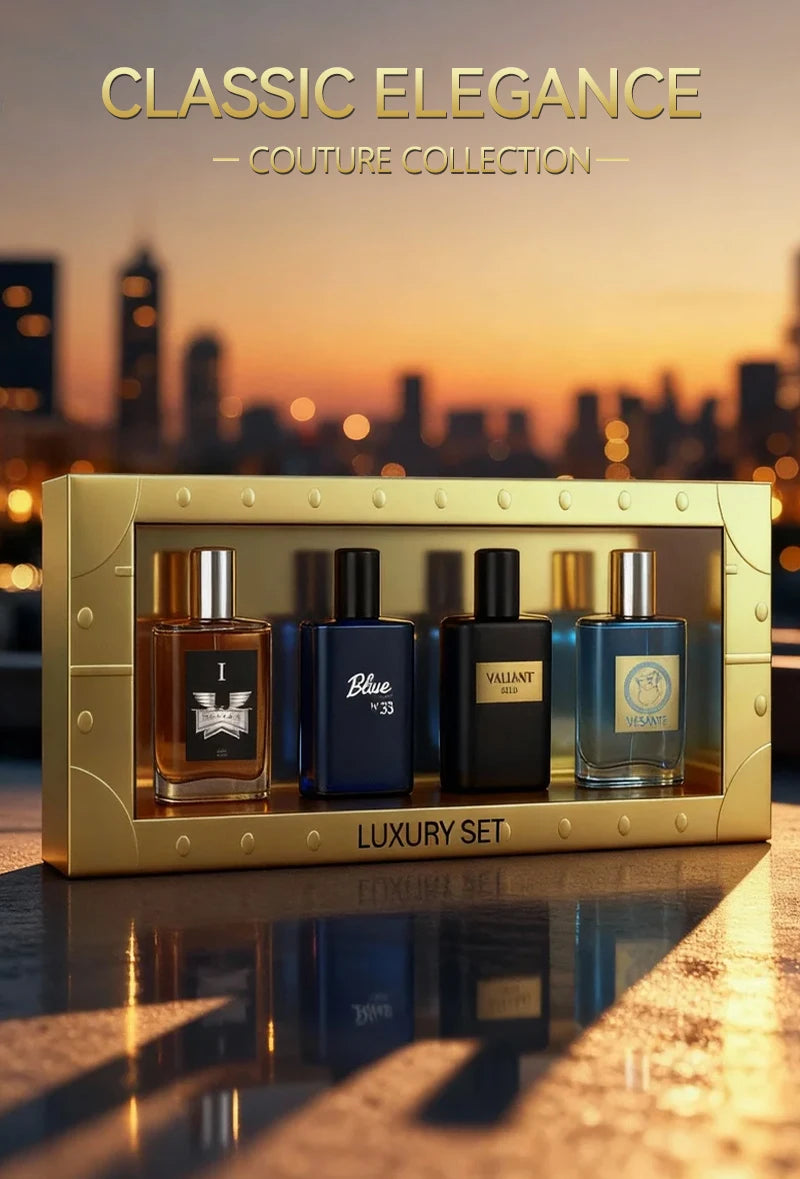 4-Piece Men's Perfume Gift Set (0.68oz Each) - 4 Long-Lasting Fruity aroma & Fresh Scents, The Perfect Holiday, Date & Party Gift