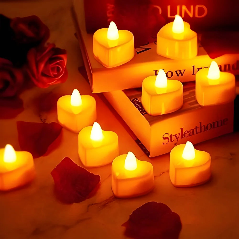 24pcs Heart Shape LED Flameless Tealight Candles Decorations For Romantic Night Valentine's Day Wedding Anniversary Or Table D