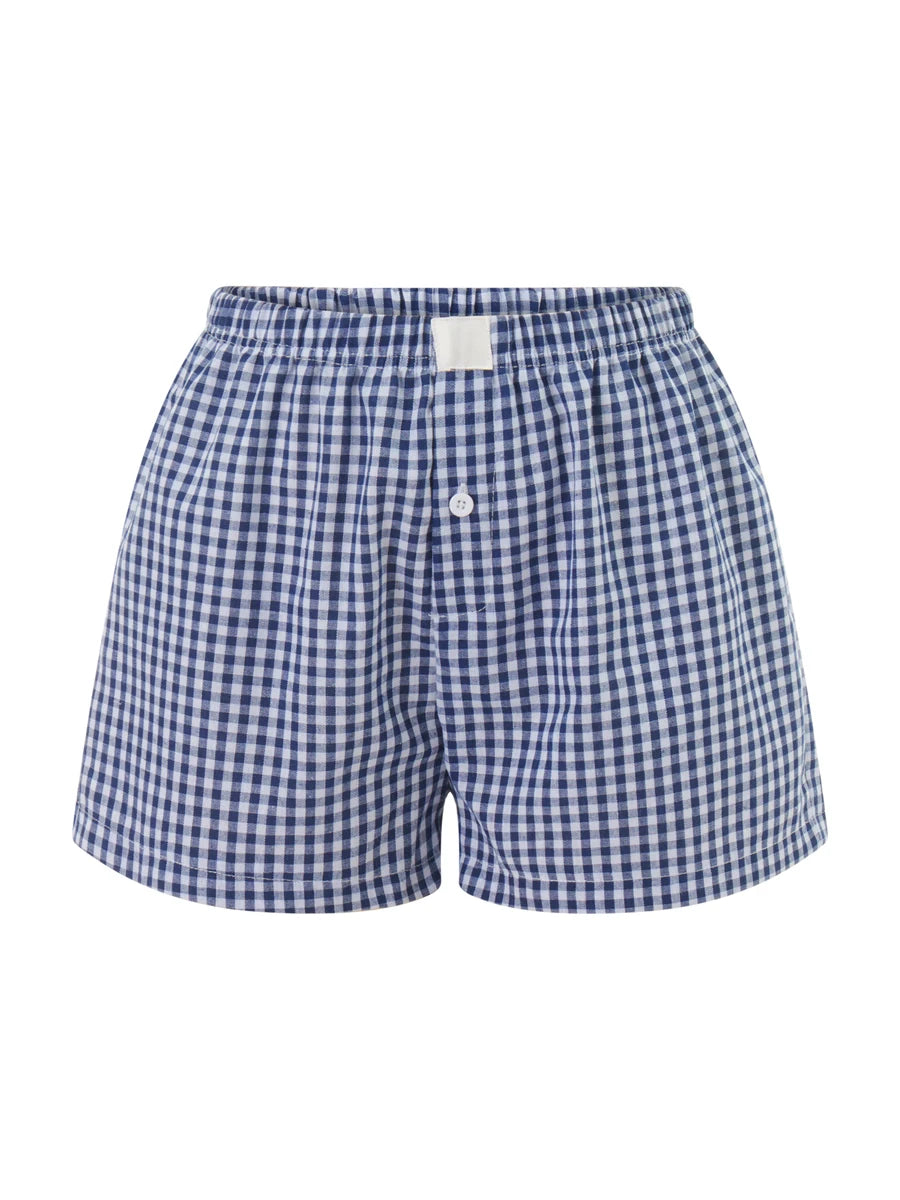 hirigin Women Y2k Gingham Boxer Shorts Stripes Button Elastic Waist Boxers Cute Mini Bloomers Plaid Loose Fit Boy Shorts