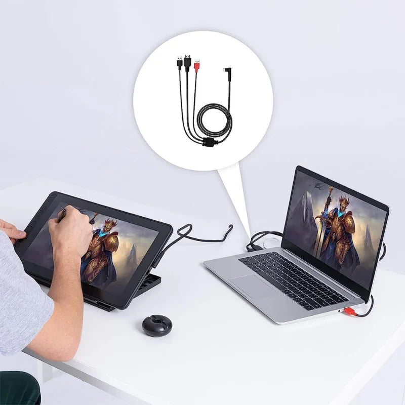 3-in-1 Cable CB05A ONLY Suitable for Huion Graphics Tablet Kamvas 12 Kamvas 13/13 Gen 3 Kamvas 16 (2021) with HDMI Type C USB A