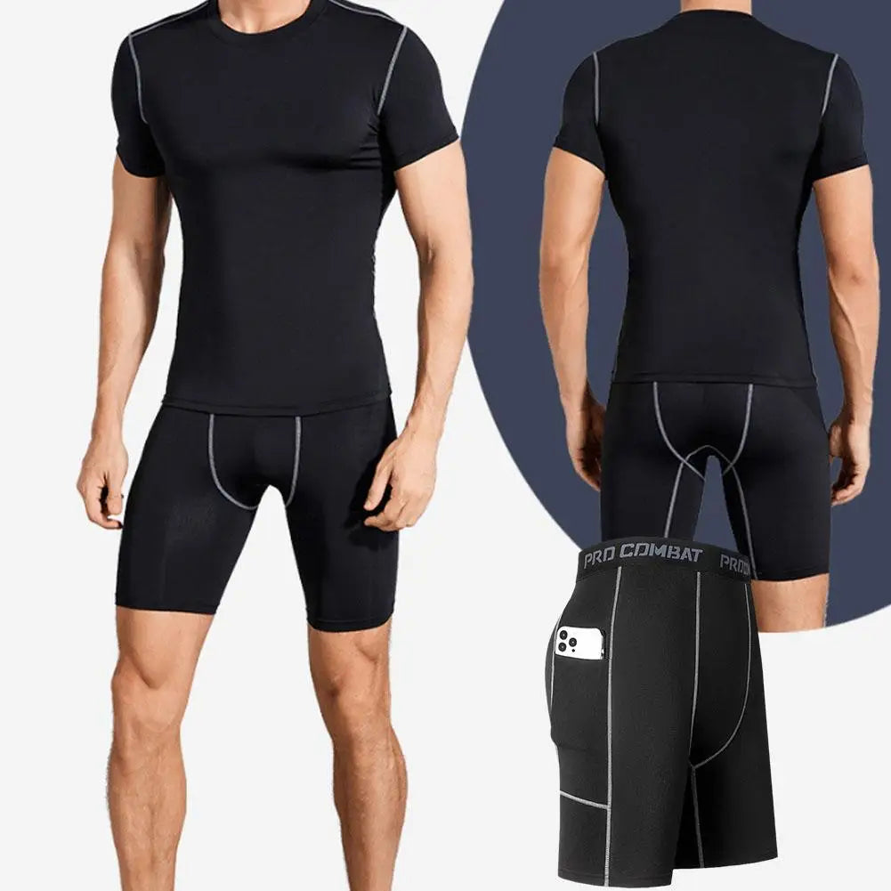 High Performance Men's Compression Shorts With Pocket - Quick Dry Breathable Stretchy Base Layer For Cycling Sports Gym