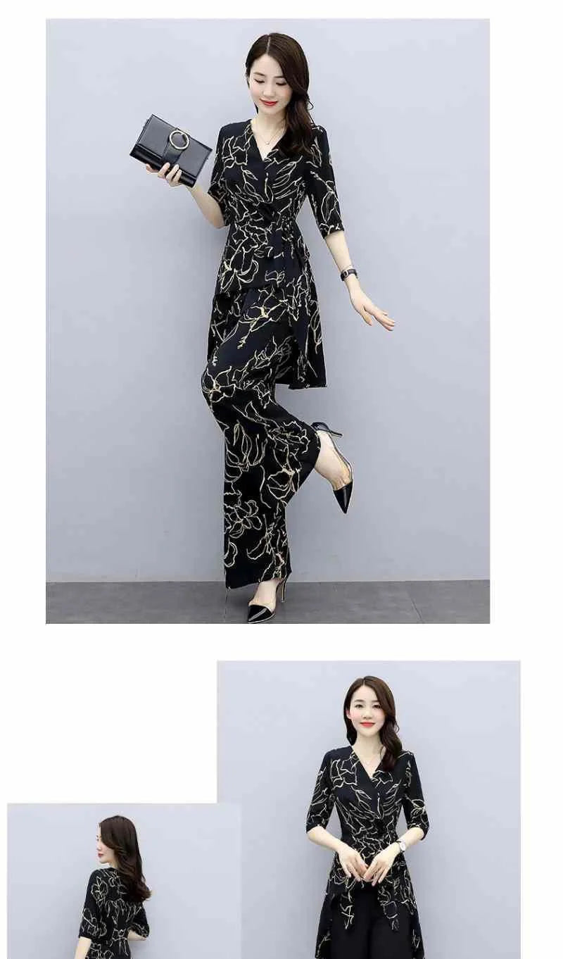 2 Piece Set Women Casual Fashion Printing Pants Suit Short Sleeve Tops +Wide Leg Pants 2 Piece Outfits Women White Set Summer4XL