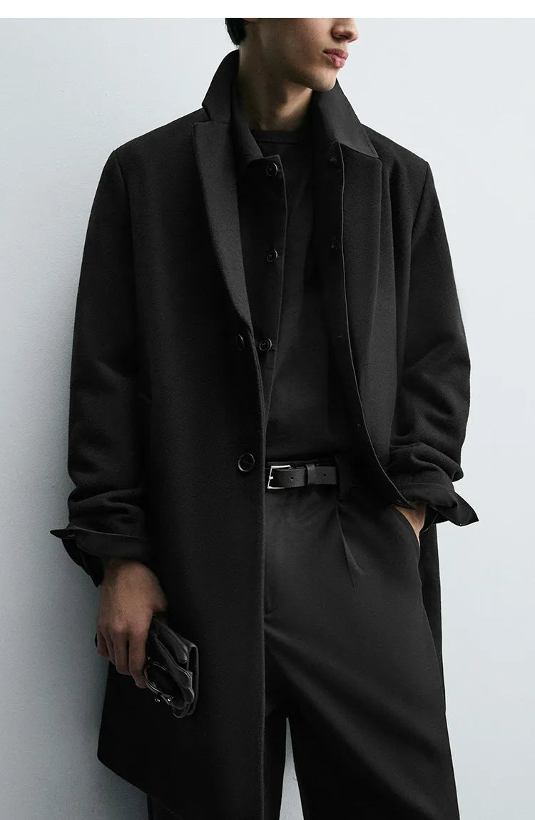 MAMELICCE Original design Mid-length woolen coat Wool-blend coat Classic business casual Autumn and winter trench coats Men coat