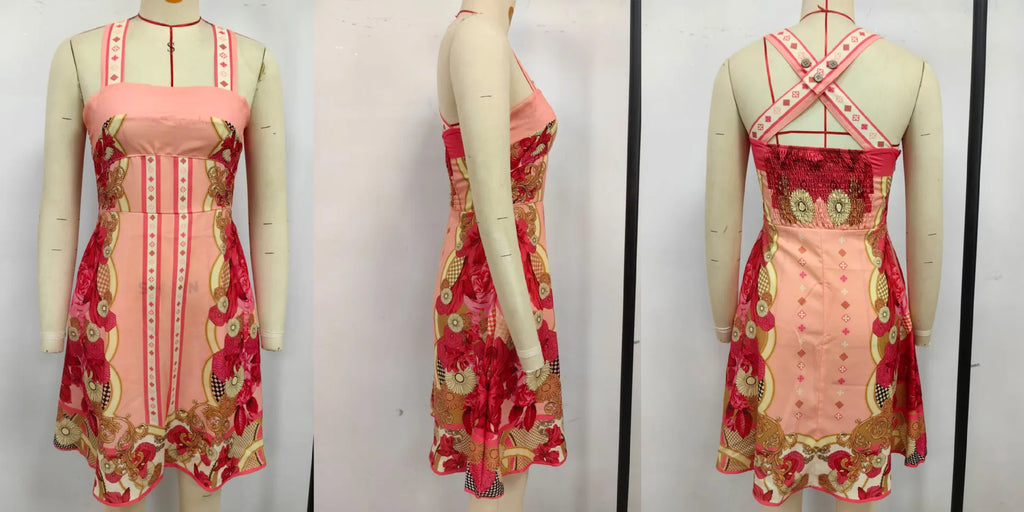2026 Summer Fashion New Women's Elegant Design Printed Dress Strap Vacation Storm Simia Temperament Short A-line Dress