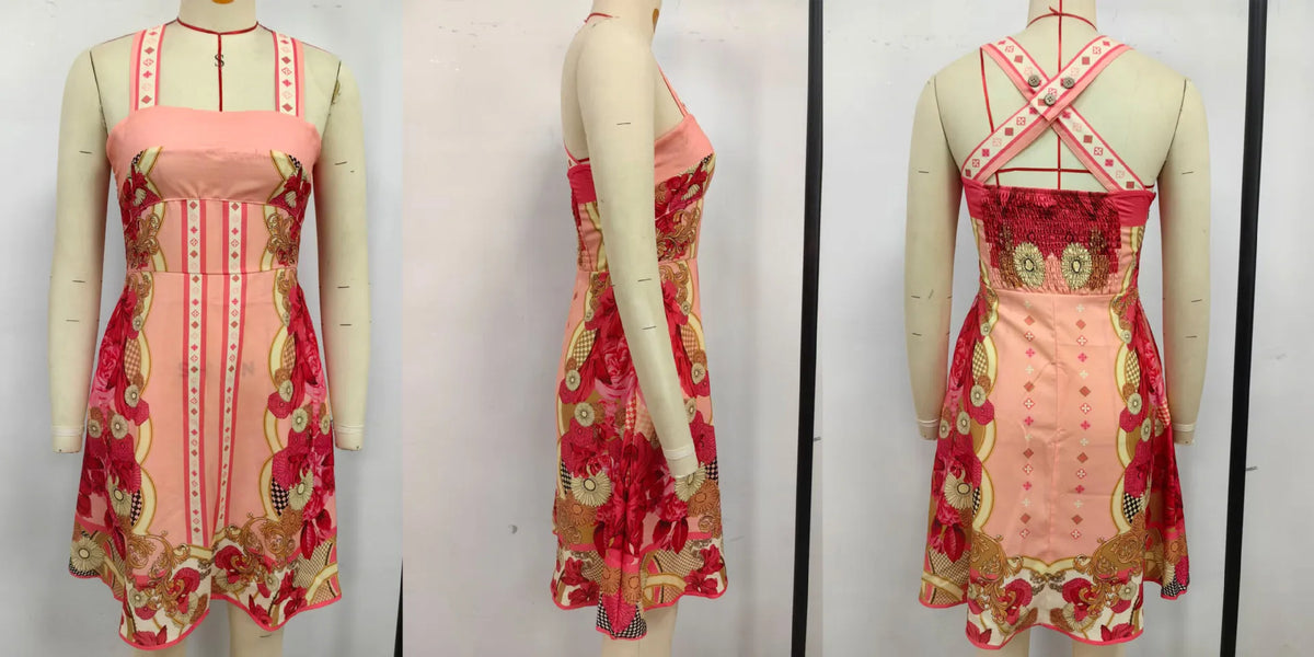 2026 Summer Fashion New Women's Elegant Design Printed Dress Strap Vacation Storm Simia Temperament Short A-line Dress