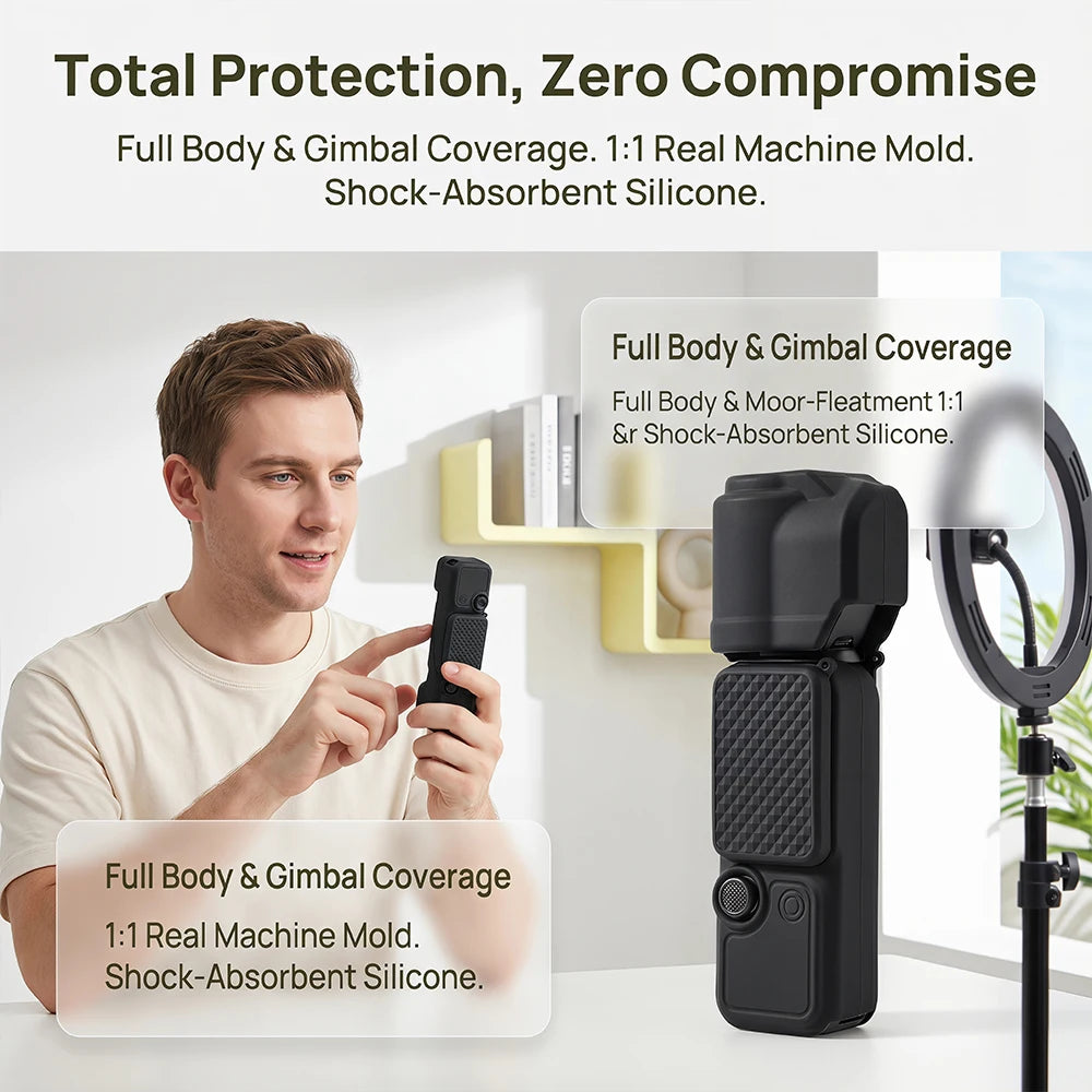 Case + Glass for DJI Osmo Pocket 4 Silicone Soft Protective Cover & Ultra-Clear Screen Protector Film for Pocket4 Accessories