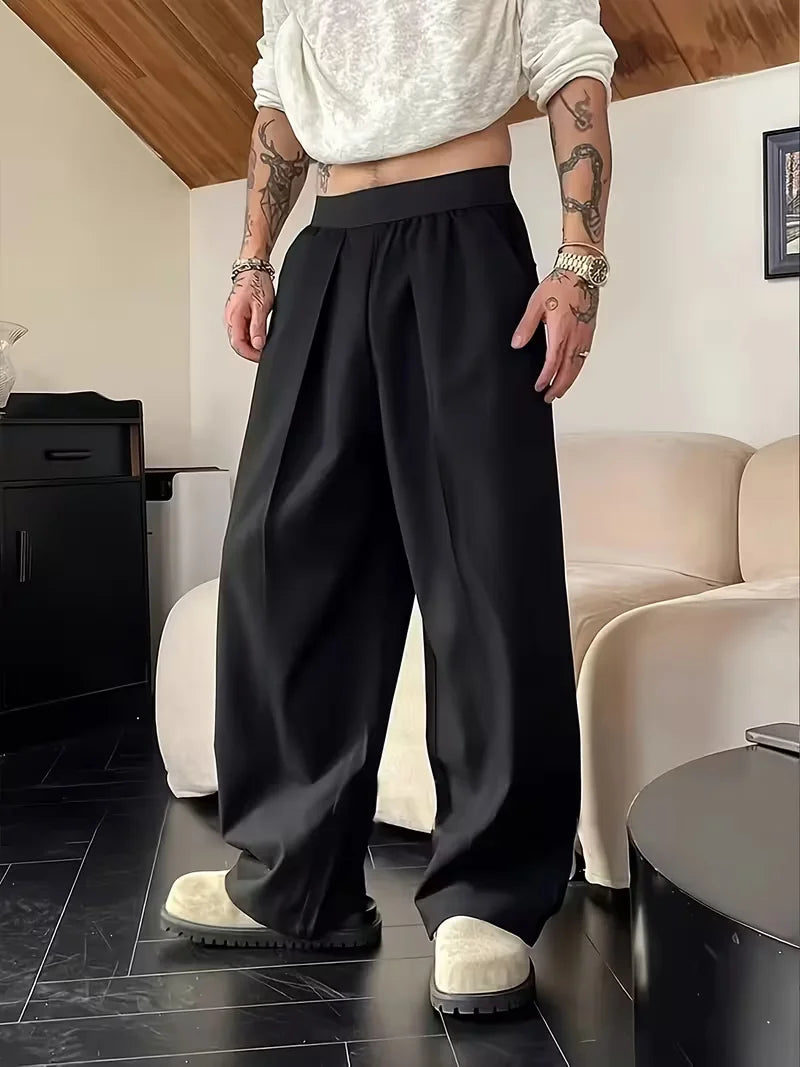 Men's Wide Leg Pants Casual Loose Fit Streetwear Trousers Fashion Hip Hop High Street Man Jogger Pant Solid Color Suit Pants