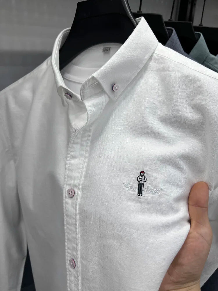 Luxury brand golf embroidered men's long sleeved shirt made 100% pure cotton comfortable and casual 2024 autumn new men's top