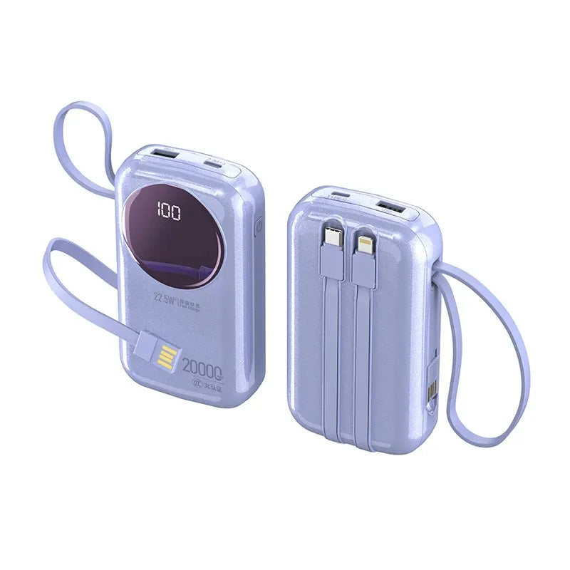 2025 New CCC Certified Power Bank – 22.5W Super Fast Charging with Built-in Cables 20000mAh  Charger Customizable R37C