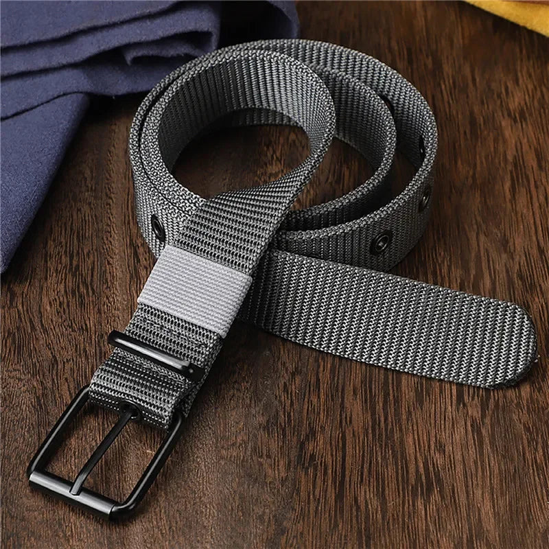 New Men Belt Porous Canvas Pin Buckle Leather Belt Outdoor Sports Belt Women's Trendy Eyelet Belt With Jeans Belt For Men Women