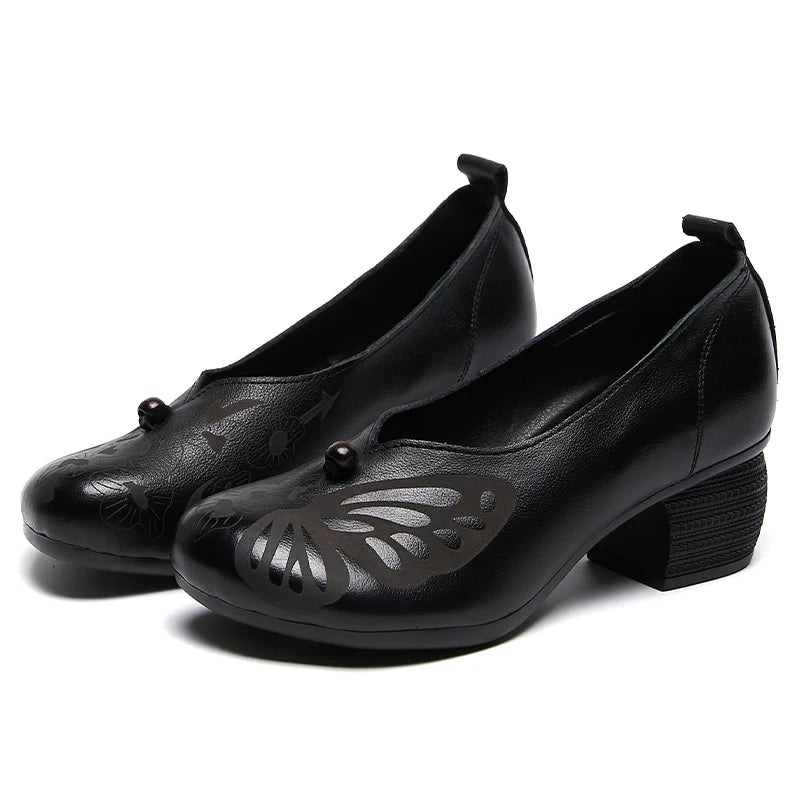 GKTINOO Spring Women Pumps Retro Lady 5CM High Heels Slip On Platform Pumps Handmade Women Genuine Leather Shoes