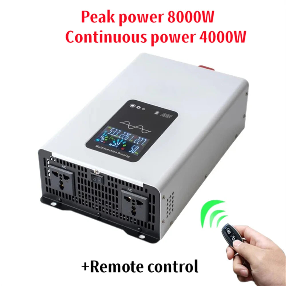 Pure Sine Wave Inverter 5000W 6000W 8000W Power Converter LCD Display DC12V 24V To AC 220V 110V Voltage Solar Power Car Inverter
