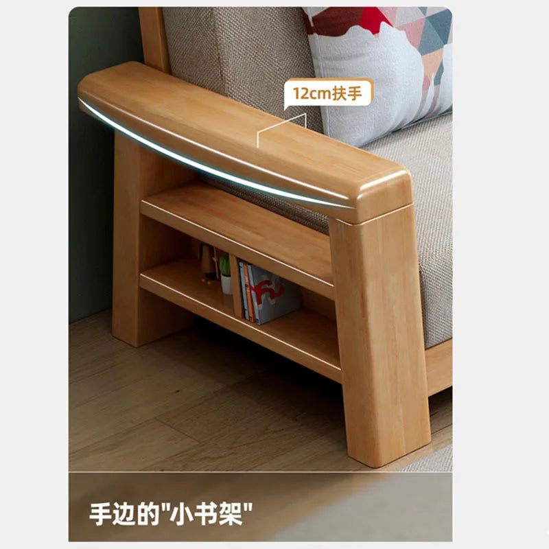 Nordic solid wood three-person sofa, modern simple fabric, small apartment concubine coffee table combination furniture