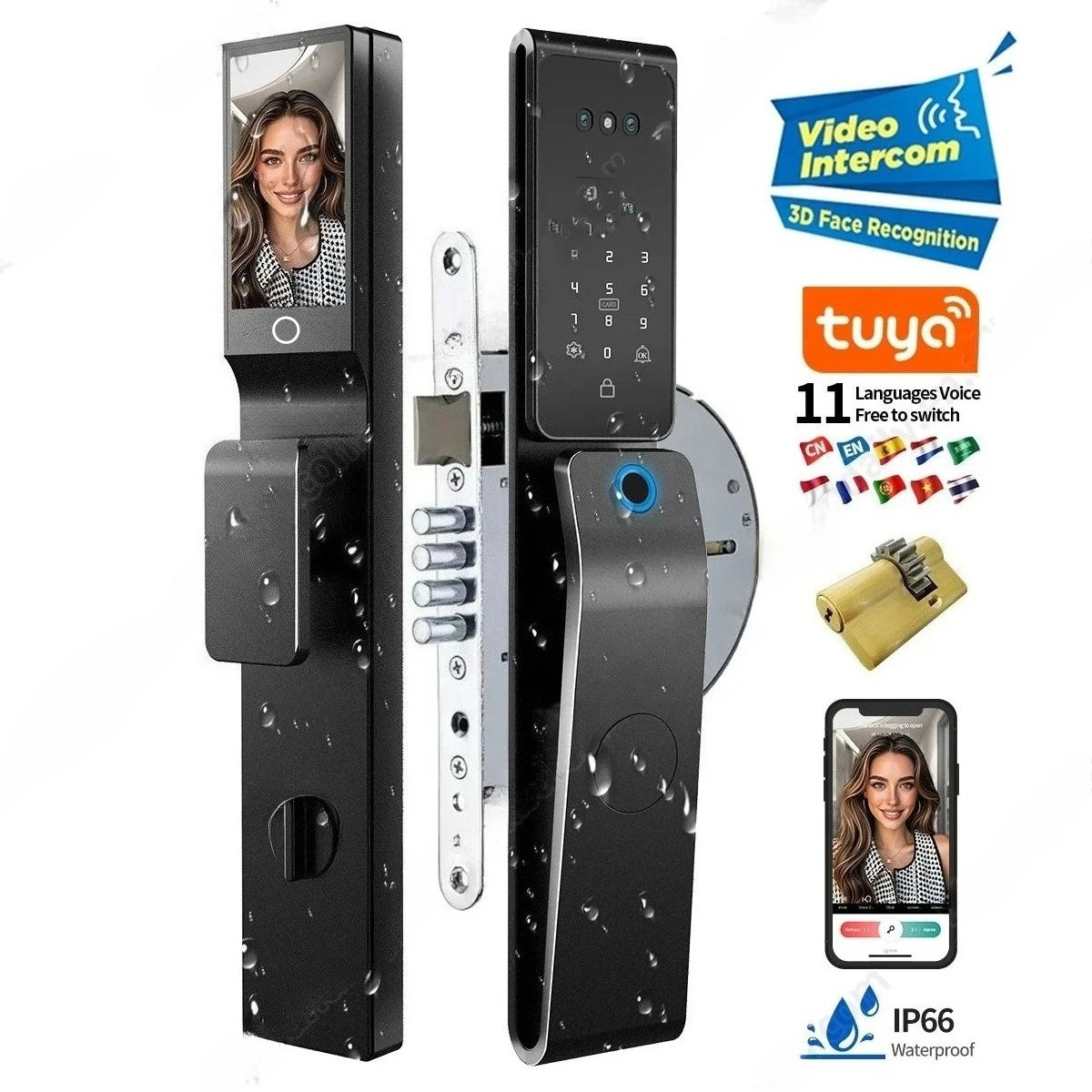 2026 New Tuya 3D Face Palm Recognition Smart Lock Durable Electronic Lock Waterproof Digital Lock Suitable for Europe, Israel