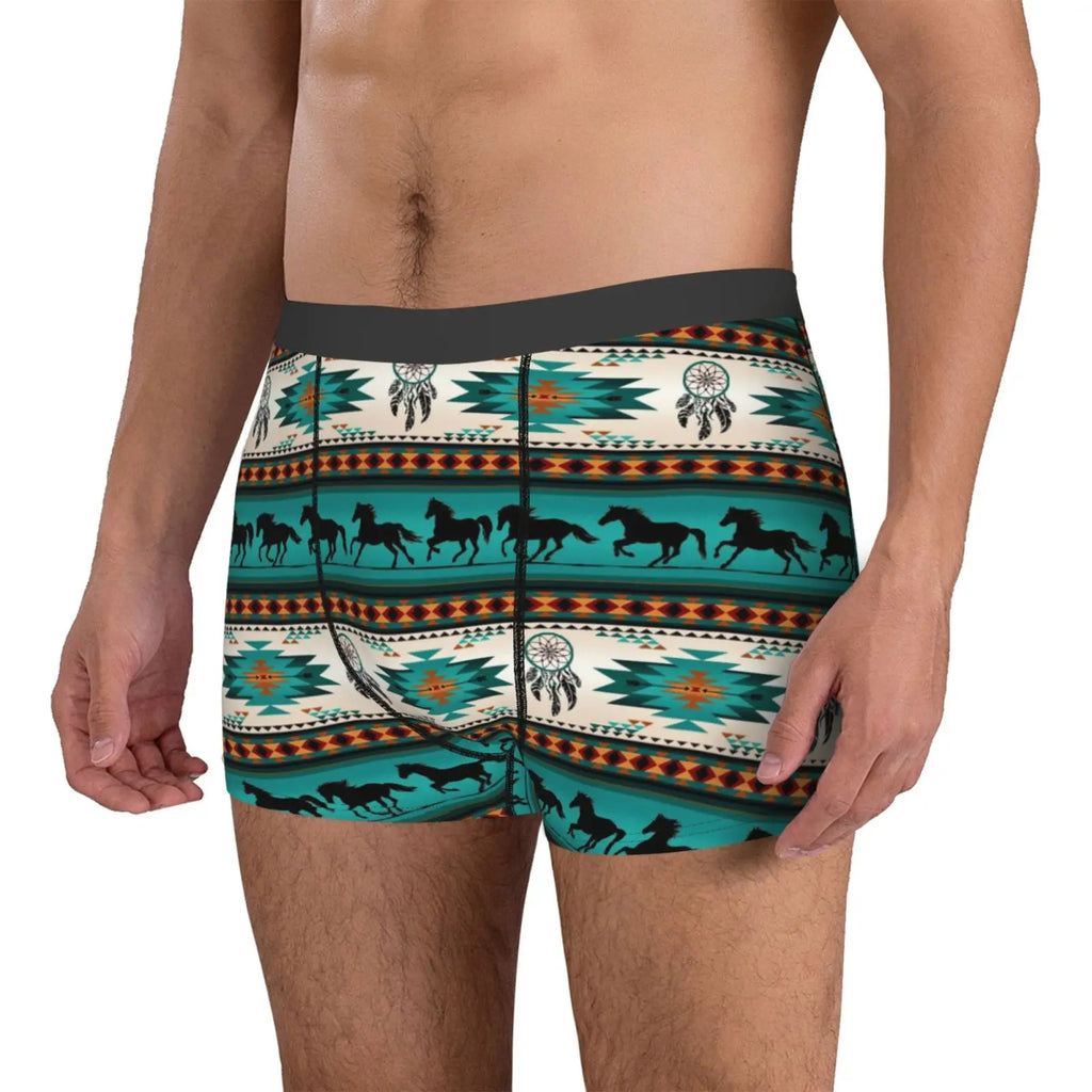 Tribal Aztec Horse Print Men Underwear Boxers Breathable Mens Boxershorts Men's Panties Underpants Man Boxers Briefs Trunks