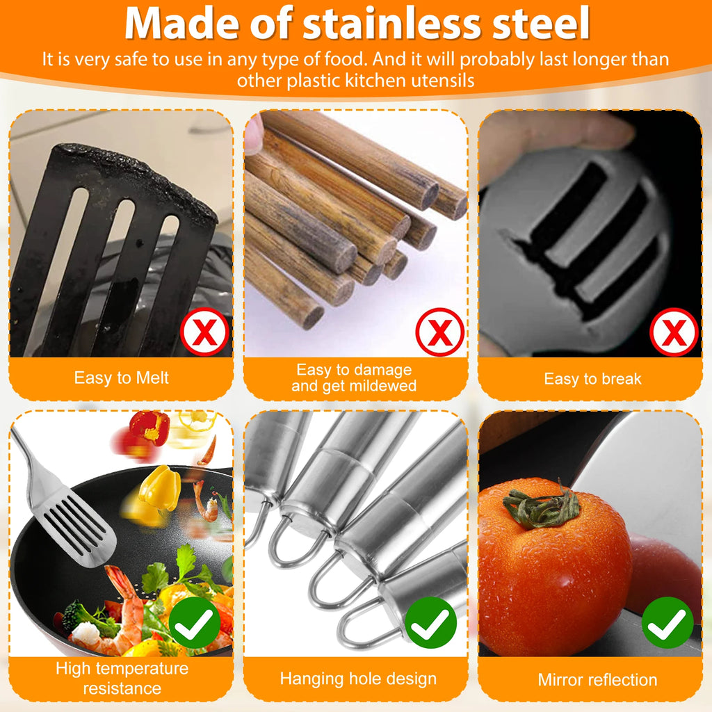 5/10Pcs Kitchen Cooking Utensils Set Durable Stainless Steel Cooking Tool Washable Spoons Spatula Utensils Kitchen Gadgets Tools