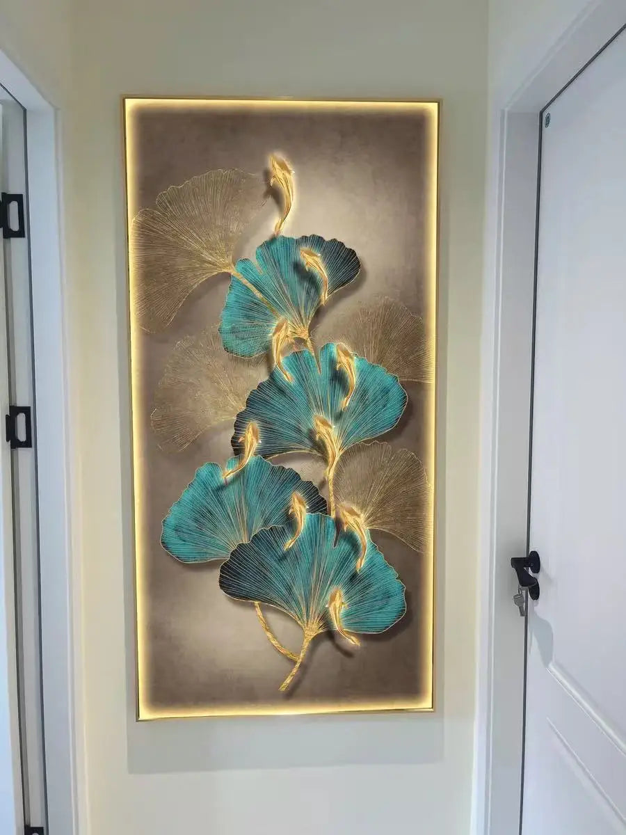 Led Light  Decorate living room dining room  orridor Bedroom staircase Simple Modern Hanging Painting Mural Ginkgo Mural Lamp