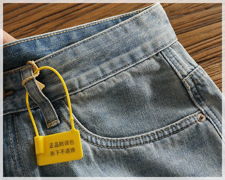 Retro classic summer casual medium pants five quarter pants fashion loose straight leg light denim shorts men's fashion