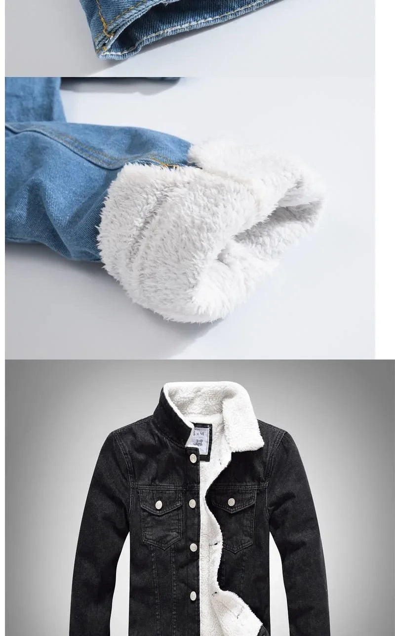 Autumn/Winter New Fashion Solid Color Lamb Wool Denim Jacket Men's Casual Thick Warm High Quality Plus-Size Jacket M-3XL