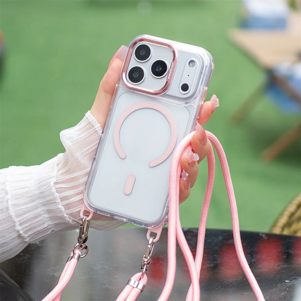 Crossbody Strap For Magsafe Clear Corners Lanyard Phone Case For iPhone 16 17 18 Pro Max Air 14 15 Plus 13 12 Anti-Shock Cover