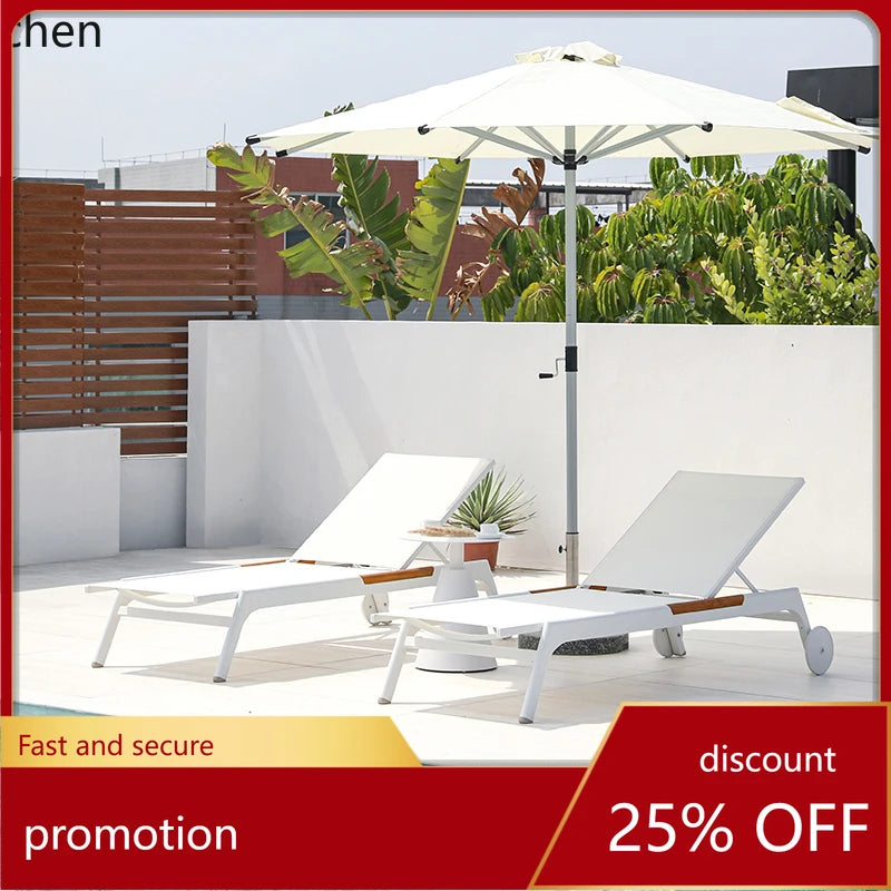 ZML Outdoor White Hotel Pool Sun Lounge Waterproof Seaside Beach Bed