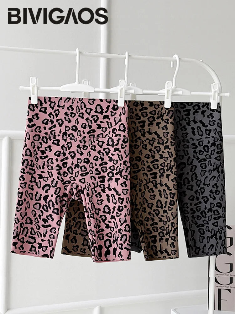 BIVIGAOS Summer Fashion Trend Leopard Print Cycling Shorts Women High Waist Tight Sexy Sport Short Leggings Fitness Biker Shorts