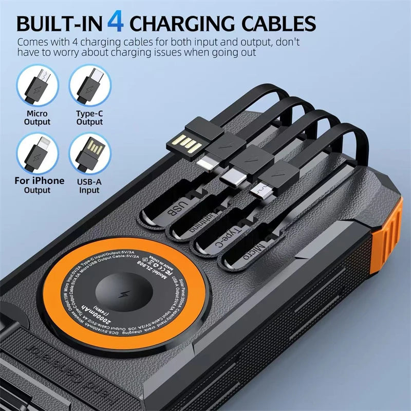 20000mAh Hand Crank Solar Power Bank with Light Magnetic Wireless 22.5W Fast Charging for iPhone 17 16 iWatch Airpods Powerbank