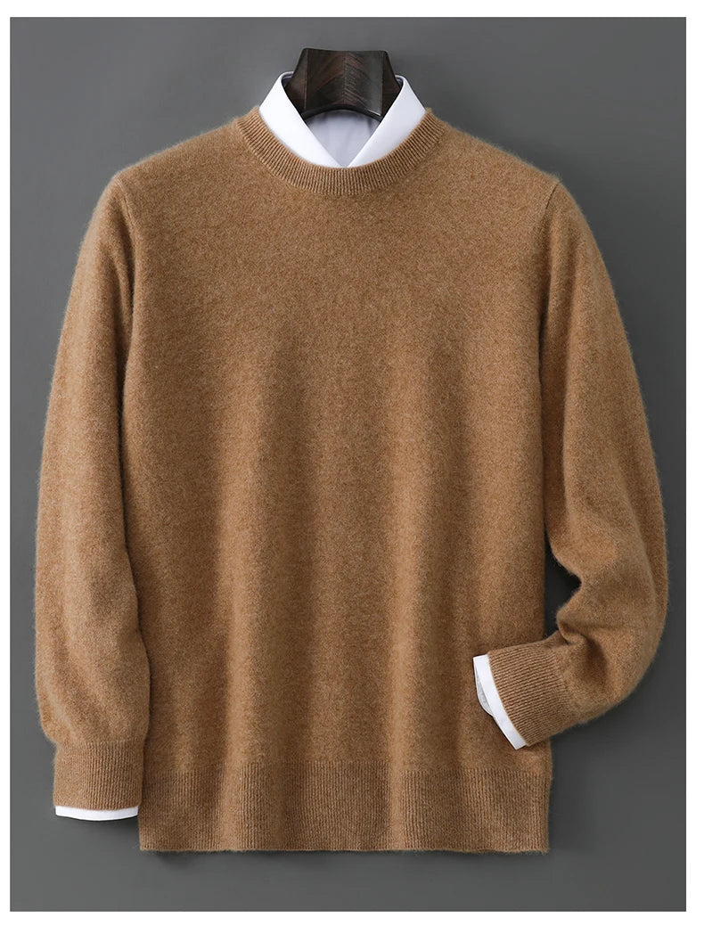 New Autumn And Winter Pure Wool Sweater Men's Round Neck Loose Thick Pullover Sweater Solid Color Cashmere Knitted Base Sweaters